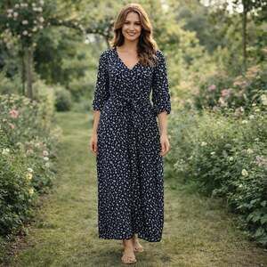 Madewell Blue Ditsy Floral Smocked Waist Jumpsuit 3/4 Sleeve Large